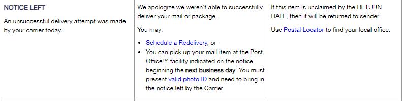 Notice Left USPS